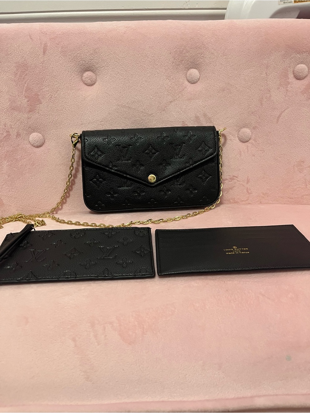 Louis Vuitton Black Monogram Envelope Crossbody Wallet with Gold Chain